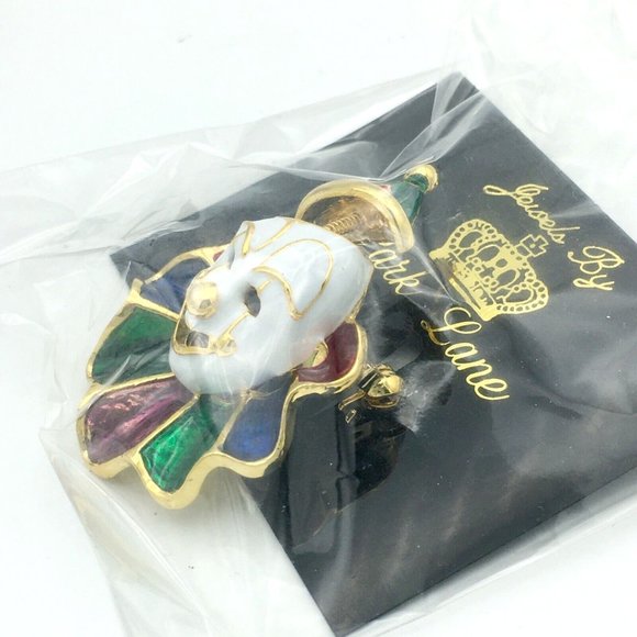 JEWELS BY PARK LANE vintage clown trembler brooch - gold & enamel pin NOS in box - Picture 5 of 7